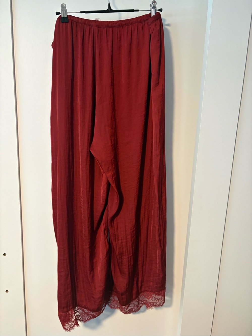 Soma Wide-Leg Lace Hem Pants with lace in Burgundy festival goth fairy casual - Picture 6 of 6